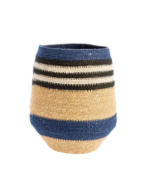 Visuel 1 du produit Corbeille de rangement conique rayée coloris multicolore en osier - 21 x 21 x 26 cm