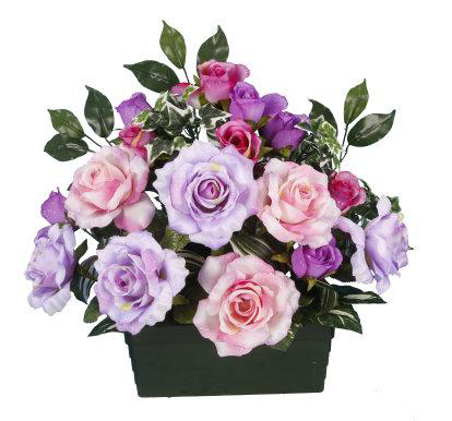 Visuel 1 du produit Jardinière de rose artificielles fleurs et bouton