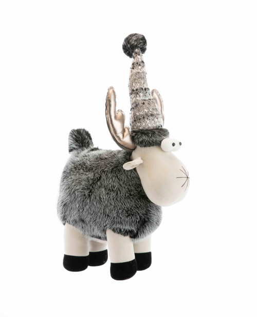 Visuel 1 du produit Renne 4 pattes en tissu de couleur anthracite - 36 x 35 x 56 cm