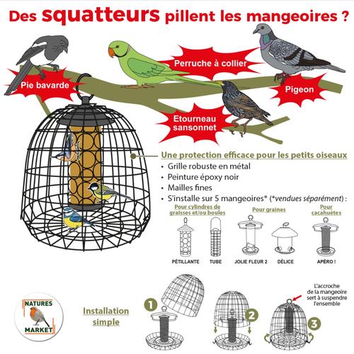 Visuel 4 du produit Cage de protection anti-étourneaux noire en métal Ø 27,5 x 25 cm