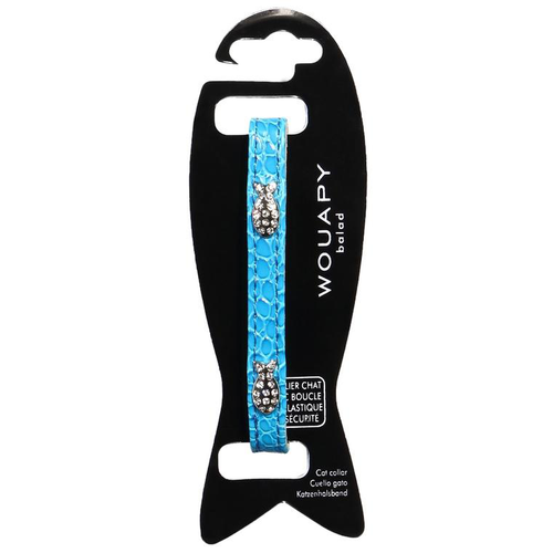 Visuel 1 du produit Collier pour chat en simili cuir croco coloris bleu fantaisie avec des poissons Wouapy - Taille unique