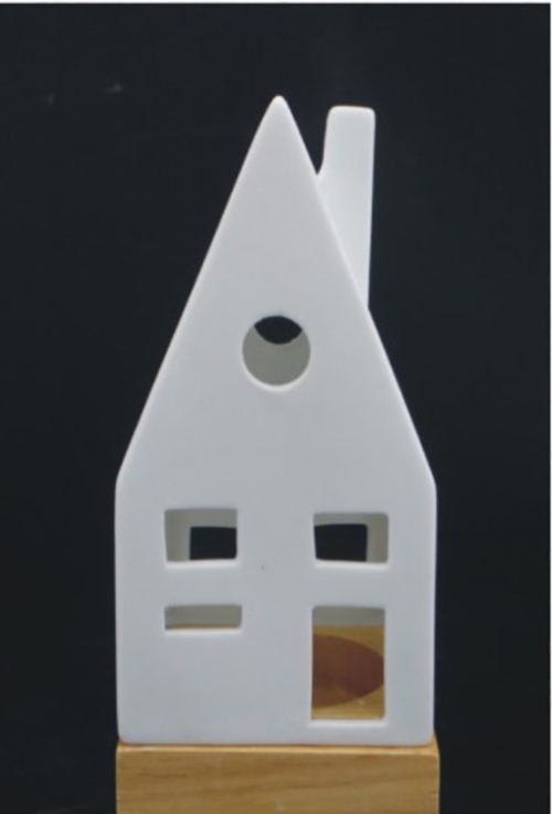 Visuel 1 du produit Photophore forme maison en céramique blanche taille S - Ø 6,5 x H 13,5 cm