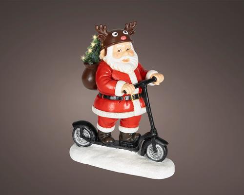 Visuel 1 du produit Père Noël sur trottinette à LED à poser en polyrésine rouge - 11 x 20 x 25 cm