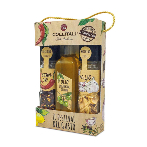 Visuel 1 du produit Coffret de 3 condiments piment, ail et huile d’olive Collitali -  les 3 pièces