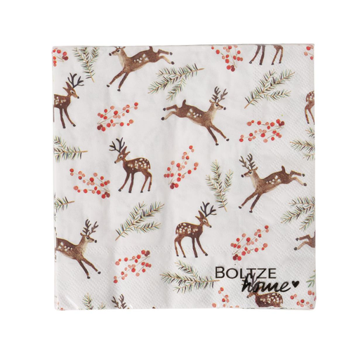 Visuel 1 du produit Serviettes en papier blanches à motifs de cerf Roxy - 16,5 x 16,5 cm