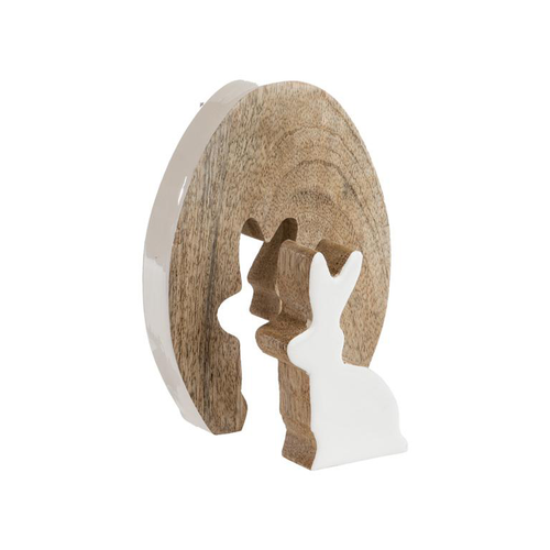Visuel 2 du produit Objet décoratif à poser lapin blanc dans œuf en bois de manguier - 16 x 12 x 2,5 cm