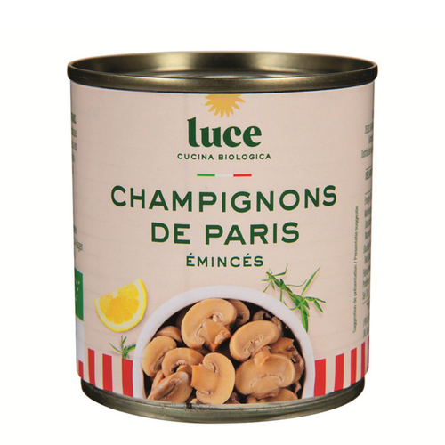 Visuel 1 du produit Champignon de Paris émincés bio Luce en boîte de 200 g - les 3 boîtes