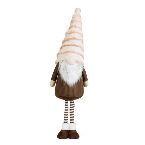 Visuel 1 du produit Peluche décorative de Noël gnome debout bonnet fourrure en polyester coloris marron et crème - grand modèle H 90 cm