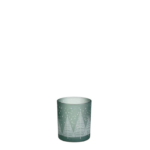 Visuel 1 du produit Porte bougie en verre gris à motif arbres - Ø 7 x H 8 cm