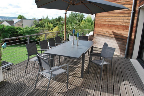 Visuel 5 du produit Table de jardin extensible aluminium gravé gris mat CREADOR Lanza - L.165/261 x 100 cm