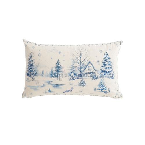 Visuel 1 du produit Coussin en coton blanc avec paysage hivernal bleu Holidays - 50 x 35 cm