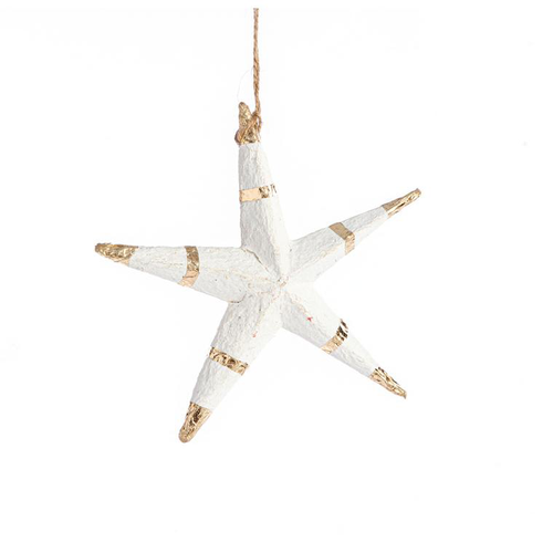 Visuel 1 du produit Suspension étoile 5 branches coloris blanc en papier mâché - 13 x 13 cm
