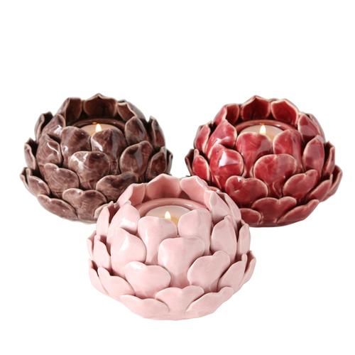 Visuel 1 du produit Bougeoir chauffe-plat en poterie forme fleur Maleva - Ø 14 x H 9 cm