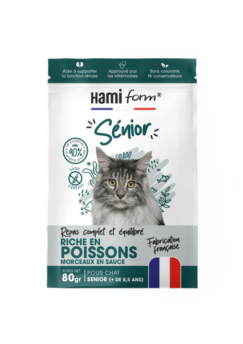 Visuel 1 du produit Alimentation complète pour chat senior de + 8,5 ans poisson HamiForm - pochon de 80 g