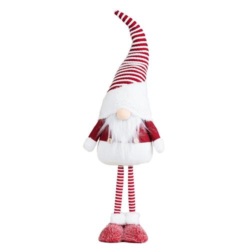 Visuel 1 du produit Peluche décorative de Noël gnome debout bonnet rayé en polyester coloris rouge et blanc - grand modèle H 90 cm