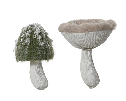 Visuel 1 du produit Champignon en polyester à pied blanc et chapeau coloré effet glacé - Ø 7 x H 9 cm