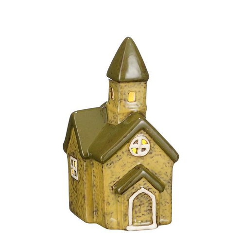 Visuel 1 du produit Maison en céramique vert clair avec LED - 9 x 8,5 x 16 cm