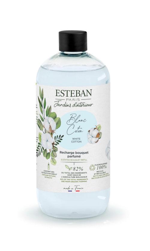 Visuel 1 du produit Recharge de parfum pour bouquet et diffuseur Esteban blanc coton - 500 ml