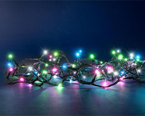 Visuel 1 du produit Guirlande lumineuse à 128 LED multicolore slow flash sur câble vert Flicker Light® - 8 m