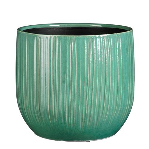 Visuel 1 du produit Pot rond cannelé coloris bleu en céramique Pablo Mica Decorations - 25 x Ø 29 cm