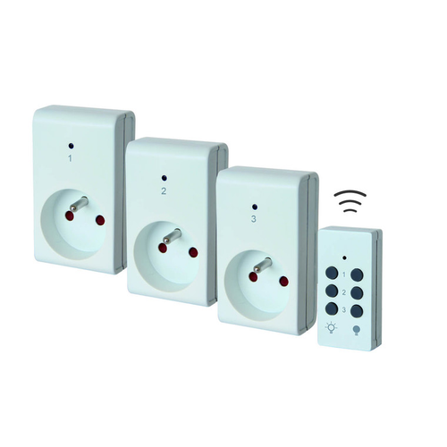 Visuel 1 du produit Lot de 3 prises télécommandées avec la télécommande coloris blanc en plastique - 230 V x 50 HZ