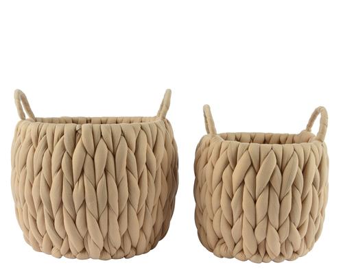 Visuel 1 du produit Panier rond tricoté à anse en polyester sable grand modèle - Ø 28 x H 25 cm
