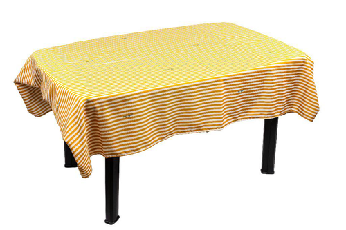 Visuel 1 du produit Nappe déperlante en polyester/coton à rayures coloris cumin Charlotte - 140 x 300 cm