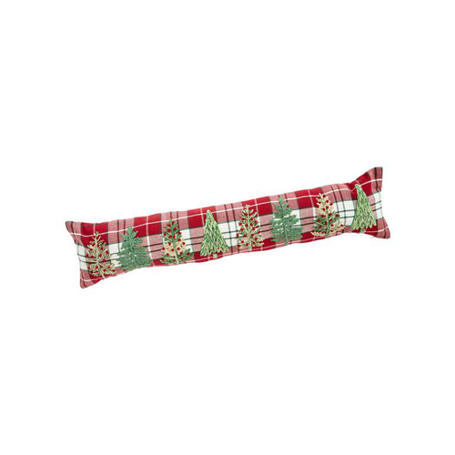 Visuel 1 du produit Boudin de porte en coton rouge et vert décor sapins - 80 x 17 cm