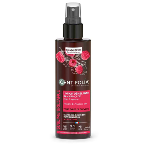 Visuel 1 du produit Lotion démêlante brillance sans rinçage au vinaigre de framboise bio Centifolia - 200 ml