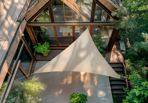 Visuel 2 du produit Voile d'ombrage triangulaire Rivage coloris beige - 3,6 x 3,6 m