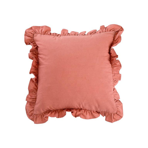 Visuel 1 du produit Coussin volanté rose en coton - 45 x 45 cm