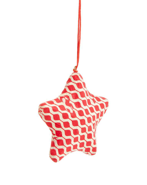 Visuel 1 du produit Suspension décorative étoile coloris rouge en coton maché - 8 cm