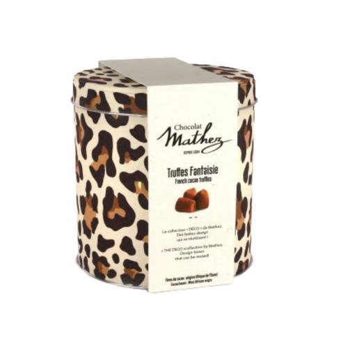 Visuel 1 du produit Truffes au caramel bio en boîte métal léopard Mathez - 250 g