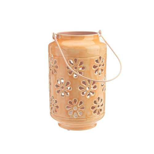 Visuel 1 du produit Lanterne allongée coloris rose en métal - 15 x 15 x 26 cm