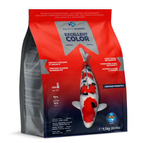 Visuel 1 du produit Nourriture complète premium pour koïs de minimum 25 cm de long Aquatic Science Excellent Color - Taille L sac de 9,5 kg