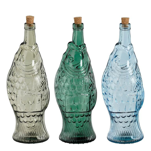 Visuel 1 du produit Bouteille forme poisson en verre recyclé avec bouchon - Ø 12 x H 33 cm