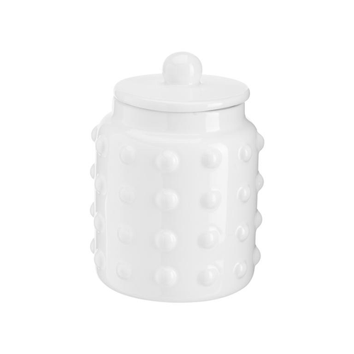 Visuel 1 du produit Boîte décorative en grès blanc à relief - Ø 11,5 x H 16,5 cm