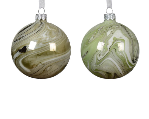 Visuel 1 du produit Boule de Noël ballotine en verre imitation marbre coloris vert - Ø 8 cm