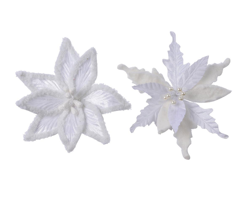Visuel 1 du produit Poinsettia blanc sur clip en polyester et fausse fourrure - Ø 30 x H 4 cm