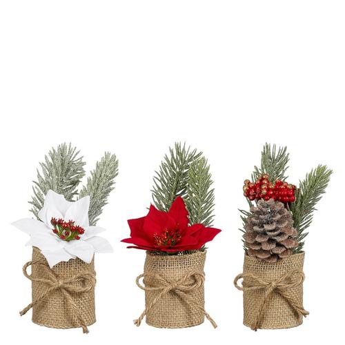 Visuel 1 du produit Composition de Noël avec branche de sapin vert en pot de jute beige - Ø 5 x H 16 cm