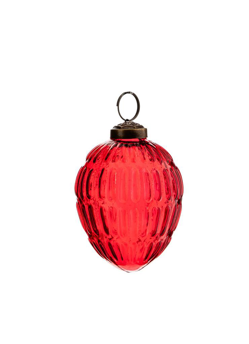 Visuel 1 du produit Suspension boule décorative conique relief transparente coloris rouge en verre et métal - 8 x 6 cm