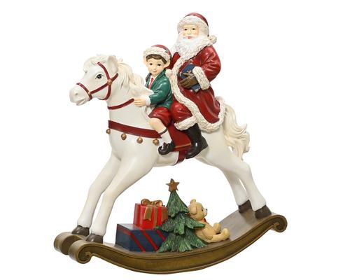 Visuel 1 du produit Cheval à bascule vintage en polyrésine blanche avec père Noël - 32,4 x 10 x 34,6 cm