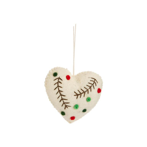 Visuel 1 du produit Décoration à suspendre cœur en feutrine blanche avec détail rouge et vert - 4 x 4 cm