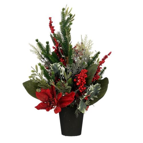 Visuel 1 du produit Composition de Noël de plantes artificielles vert et rouge Natalie - Ø 20 x H 45 cm
