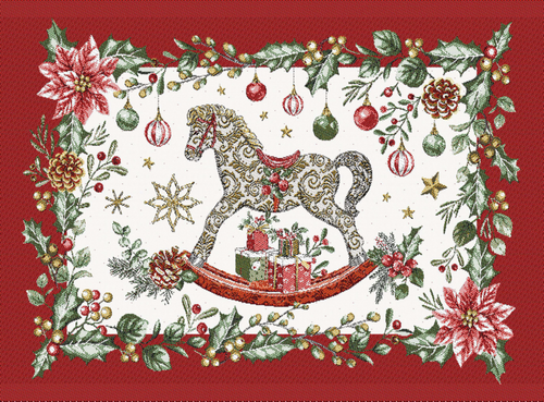 Visuel 1 du produit Set de table rouge et blanc en PE/coton à motif cheval à bascule Séraphin - 35 x 50 cm