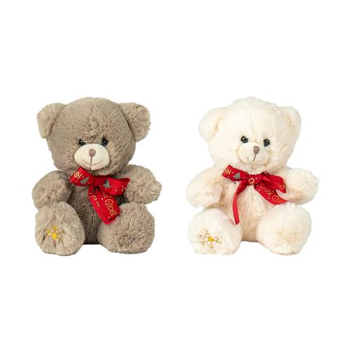 Visuel 1 du produit Peluche de Noël ours avec ruban joyeux Noël coloris multicolore Kalidou - H 25 cm