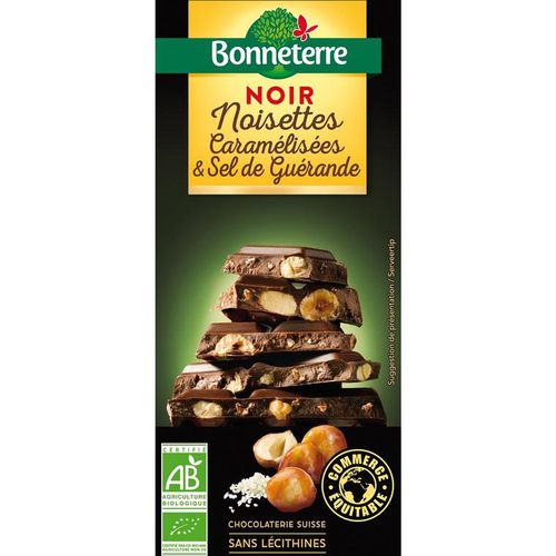 Visuel 1 du produit Chocolat noir noisette caramélisée & sel de Guérande bio Bonneterre - 180 g