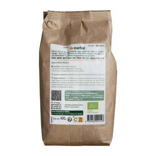 Visuel 2 du produit Lentilles vertes bio cuisson rapide Markal - 400 g