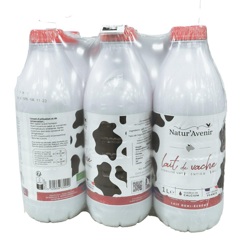 Visuel 1 du produit Lait de vache entier stérilisé UHT Natur'Avenir - 6 x 1 L