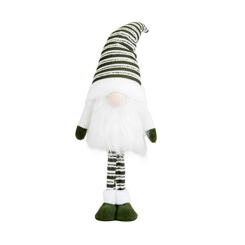 Visuel 1 du produit Peluche décorative de Noël gnome debout bonnet rayé en polyester coloris vert et blanc - grand modèle H 90 cm